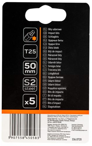 Neo ütvecsavarozó bit, 50 mm, T25 - 5 részes