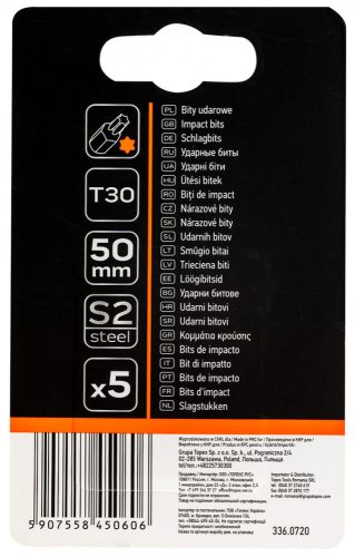 Neo ütvecsavarozó bit, 50 mm, T30 - 5 részes