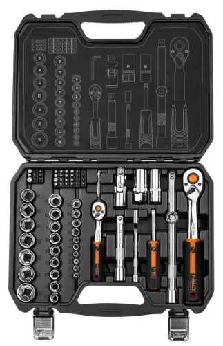 Neo dugókulcs és bitkészlet 1/2", 1/4", 73 részes