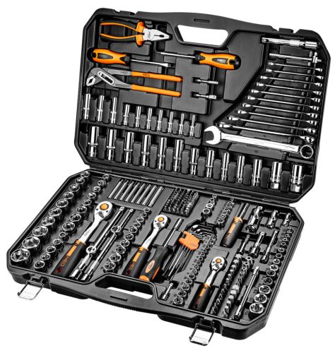 Neo dugókulcs és szerszámkészlet 1/4", 3/8", 1/2", 233 részes
