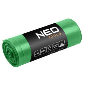 Neo hulladékgyűjtő zsák 60 L, zöld, szalaggal, 35 μm, 10 db