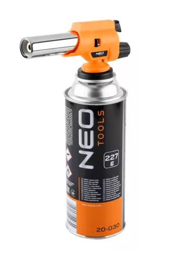 Neo gázforrasztó, gázégő fej, csavaros, 227g eldobható palackokhoz, piezo, gázszabályzó szelep, 360°