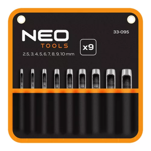 Neo bőrlyukasztó készlet, szénacél, 9db, 2,5-10mm, oxfordszövet tok