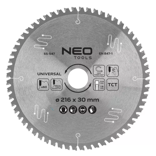 Neo körfűrészlap 216x30 mm 60 fog, keményfém