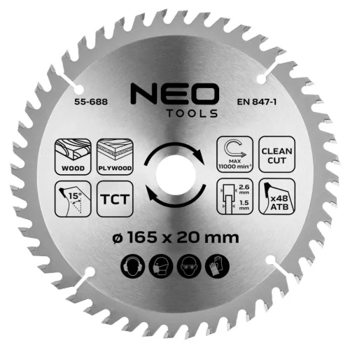 Neo merülőfűrészlap 165x2,6x20 mm 48 fog, keményfém