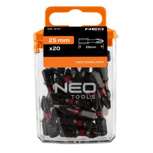 Neo torziós ütvecsavarozó bit PH2x25 mm, 20 részes