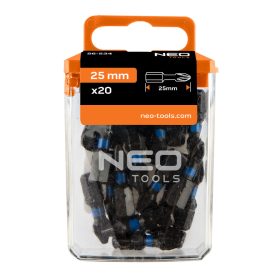 Neo torziós ütvecsavarozó bit PZ2x25 mm, 20 részes