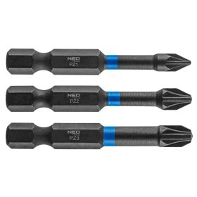 Neo torziós ütvecsavarozó bit PZ1/2/3x50 mm, 3 részes