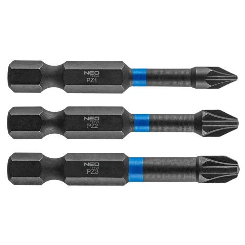 Neo torziós ütvecsavarozó bit PZ1/2/3x50 mm, 3 részes