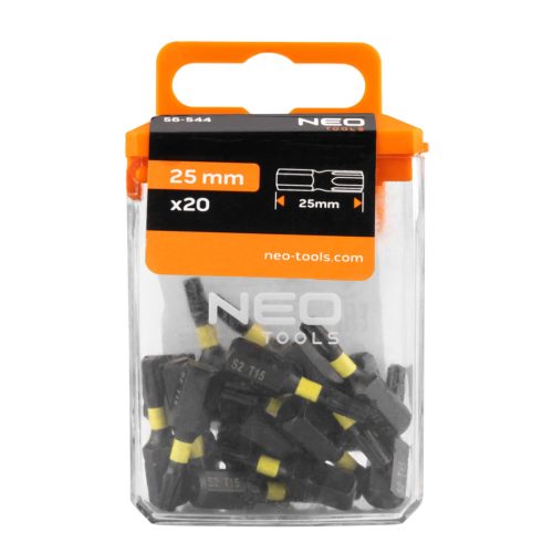 Neo torziós ütvecsavarozó bit T15x25 mm, 20 részes