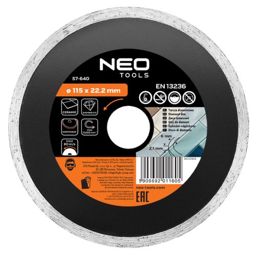 Neo gyémánt vágókorong 115x22,2x2,1 mm, vizes