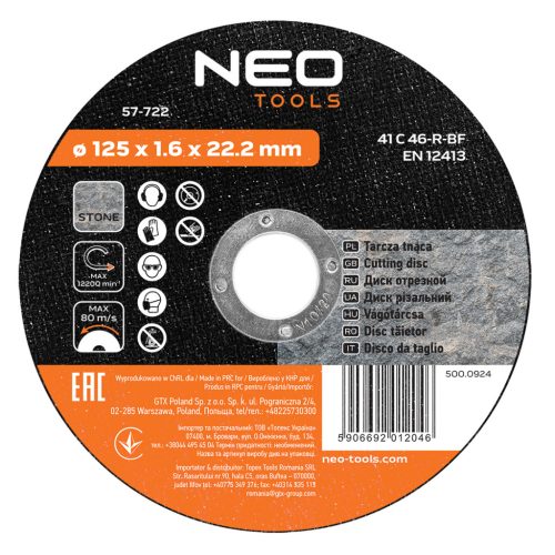 Neo vágókorong 125x1,6x22,2 mm, kőhöz