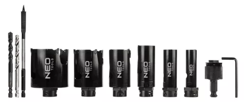 Neo acél körkivágó készlet, keményfémhegyű, 19-64 mm, 10 részes