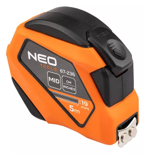 Neo mérőszalag 5m, 19 mm, mágneses, autostop, skála mm/inch