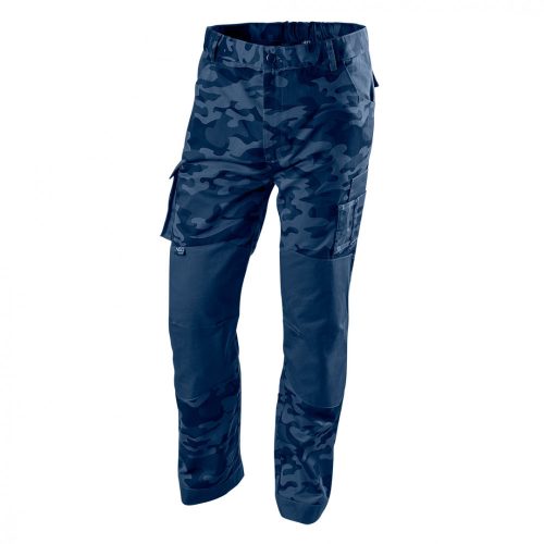 Neo munkanadrág tengerészkék terepmintás, camo, navy, 60% pamut + 40% poliészter