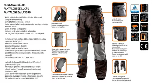Neo munkanadrág, lecipzározható, S/48