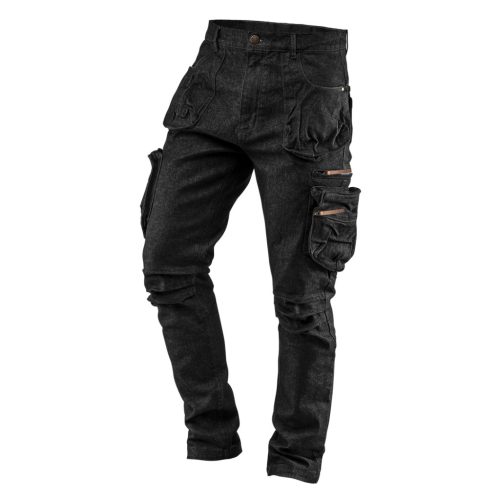 Neo denim munkanadrág, 5 zsebes, fekete, XS