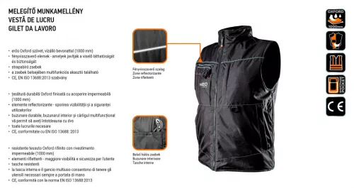 Neo melegítő munkamellény, oxford, S/48