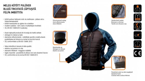 Neo kötött munkadzseki, extrán szigetelt, kapucnival, L