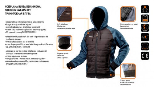 Neo kötött munkadzseki, extrán szigetelt, kapucnival, S