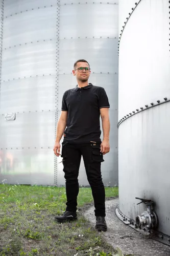 Neo munkapóló, galléros, fekete, L