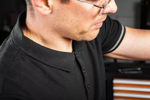 Neo munkapóló, galléros, fekete, M