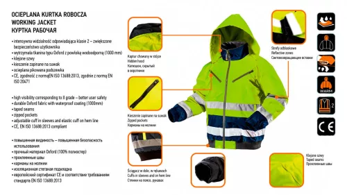 Neo jól láthatósági munkadzseki, szigetelt, sárga, M