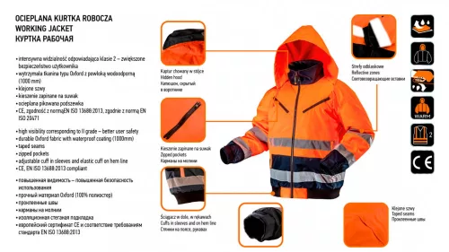 Neo jól láthatósági munkadzseki, szigetelt, narancssárga, M