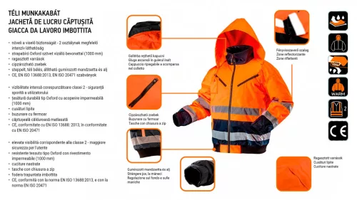 Neo jól láthatósági munkadzseki, szigetelt, narancssárga, XL