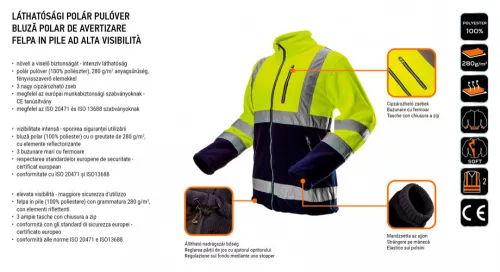 Neo jól láthatósági polár munkadzseki, sárga, XXL
