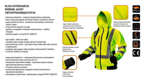 Neo jól láthatósági munkakabát, sárga, kapucnival, M