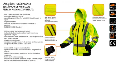 Neo jól láthatósági munkakabát, sárga, kapucnival, XL