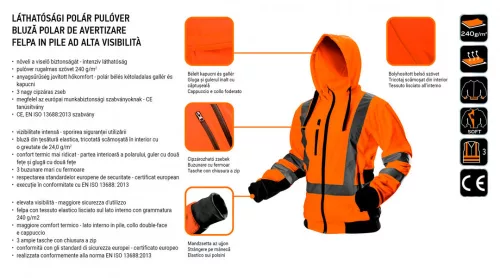 Neo jól láthatósági munkakabát, narancssárga, kapucnival, L