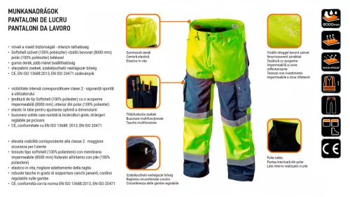 Neo jól láthatósági munkanadrág, sárga, S