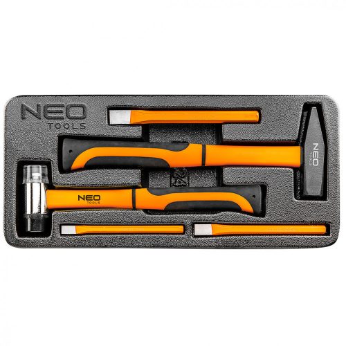 Neo kalapács és vésőkészlet, 5 részes, műhelykocsitálcával