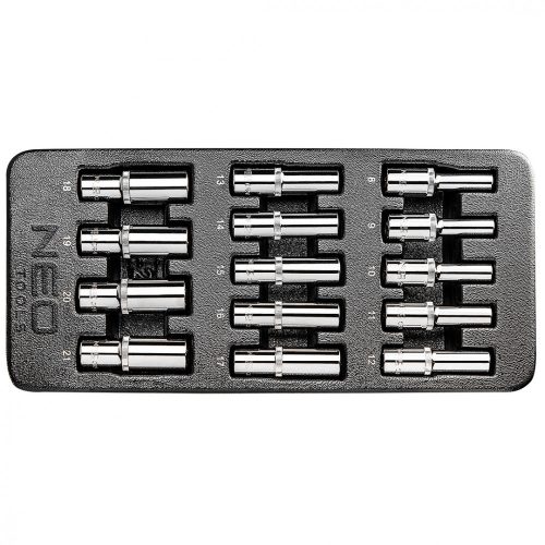Neo dugókulcskészlet hosszú 1/2" 14 részes, 8-21 mm, műhelykocsitálcával