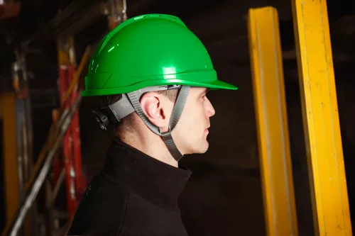 Neo védősisak állszíjjal, zöld