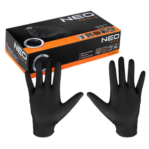 Neo munkakesztyű, perforált nitril, fekete, 100 db, XL