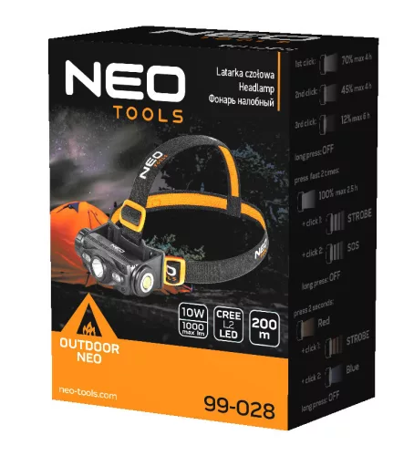 Neo fejlámpa, zseblámpa 1000lm, 10W