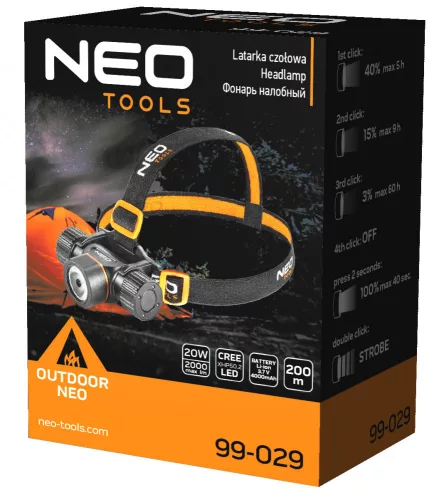 Neo fejlámpa, zseblámpa 2000lm, 20W