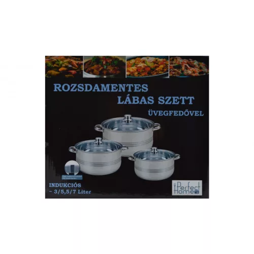 Perfect Home Rozsdamentes edénykészlet / lábas szett üvegfedővel