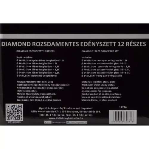 Perfect Home Diamond 12 részes rozsdamentes edénykészlet üvegfedővel