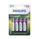 Philips újratölthető Ni-Mh ceruza akku AA 2500 mAh (R6B4RTU25/10) (1,2V) B4, 4 db