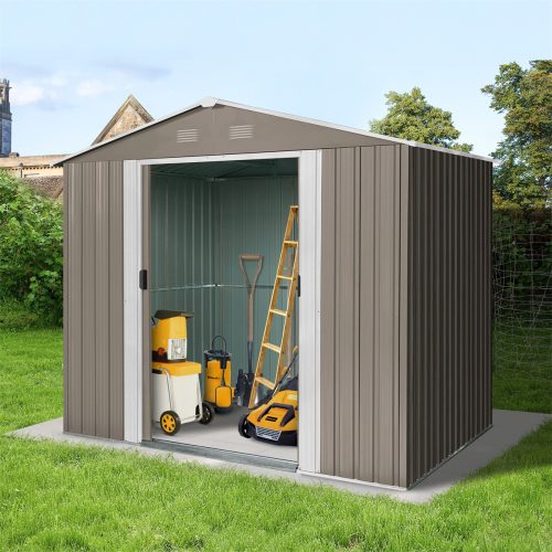 Riwall 6x8 barna - fém kerti tároló 2,4 x 1,7 m nyeregtetővel (barna) RMSA