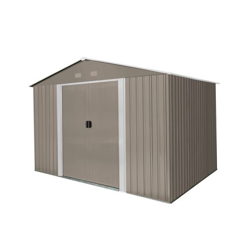Riwall 8x10 barna fém kerti tároló 3 x 2,4 m nyeregtetővel pro rMSA