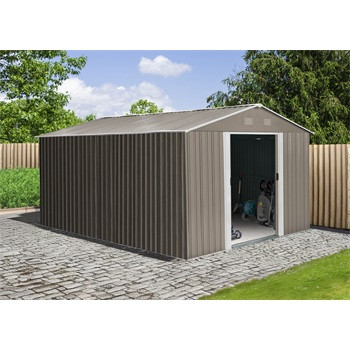 Riwall PRO fém kerti tároló 3 x 3,7 m nyeregtetővel (barna) RMSA 12x10