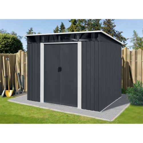 Riwall PRO fém kerti tároló 2,4 x 2,8 m lapostetővel RMSP 9x8 antracit LUX