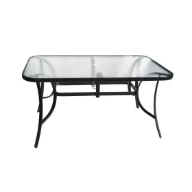 XT1012T fém kerti üvegasztal napernyőlyukkal, 150x90x72cm - átlátszó