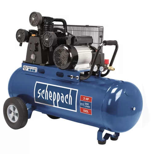 Scheppach olajkenésű háromhengeres ékszíjas kompresszor 100 l HC 550 tc