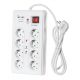 8-as földelt + 2 USB port elosztó főkapcsolóval, túlfeszültség- és túlterhelés elleni védelemmel
